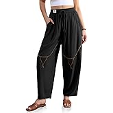 TARSE Womens Linen Harem Pants Wide Leg Barrel Casual Loose Fit Cropped Drawstring Elastic Waist Pants with Pockets