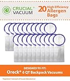 Crucial Vacuum Replacement 6 QT Vac Bags Part # PKBP10 - Compatible with Oreck Models XLPRO6, XLPRO6A, XLPRO6Z, OR1006 - Commercial Backpack 6-Quart Vacuum Bags - Disposable Debris Bag (20 Pack)
