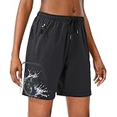 FEEKENFOO Women's 5" High Waisted Swim Board Shorts Quick Dry Beach Swimming Swimsuit Bottom with Pockets