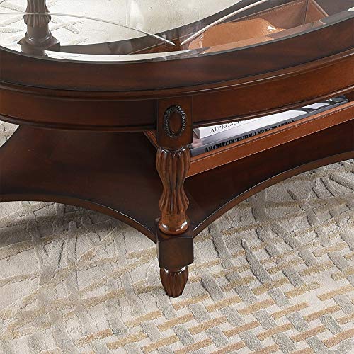 PADMA HOUSE Traditional Solid Wood Oval Coffee Table with Tempered