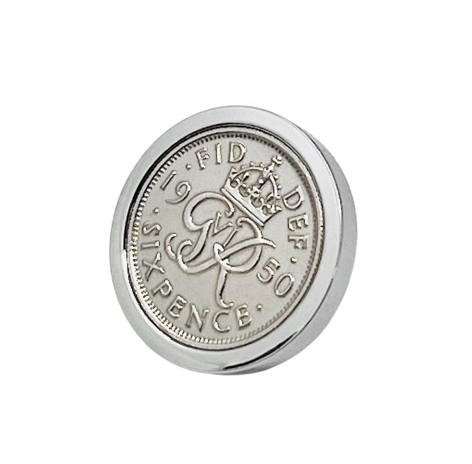 Genuine Polished 1950 Sixpence in Lapel Pin | 1950 anniversary, 76th birthday