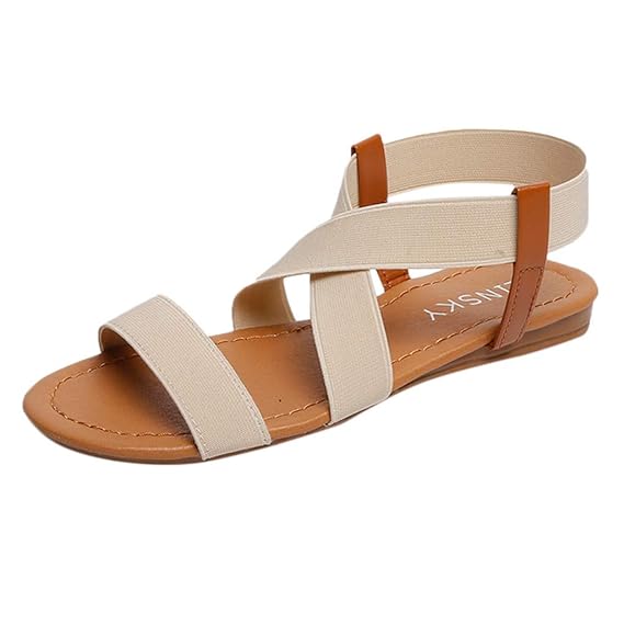 Sandalen Damen,ABsoar Rutschfest Sandaletten Frauen Gummiband Sommerschuhe Niedrige Ferse Strand Schuhe Cross Strap Sandalen 