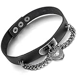 INBLUE Women,Men's Alloy Genuine Leather Necklace Choker Collar Black Heart Lock Adjustable
