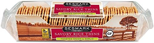 Sesmark Gluten Free Rice Thins Toasted Onion & Garlic - Non GMO Project Verified - 3.2 Oz (Pack of 12)