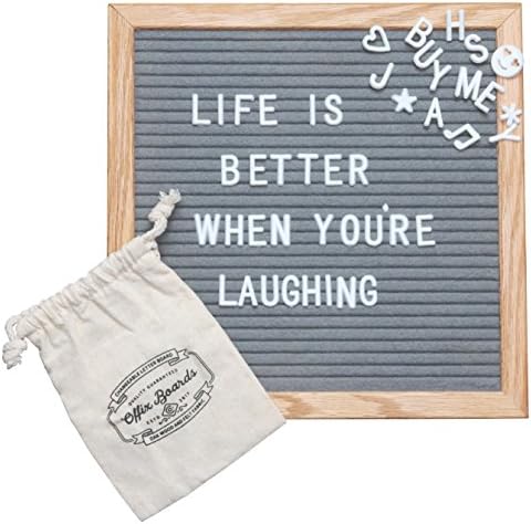 Grey Felt Letter Message Board - 350 Changeable White Letters, Numbers, Emojis with Oak Wood Frame and Easel Stand – 10 x 10