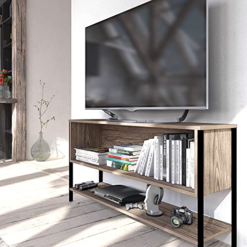 PLAYCON Estante - Venecia, Base para TV, Versátil y Moderna, Amplio Espacio de Almacenaje - Color Roble