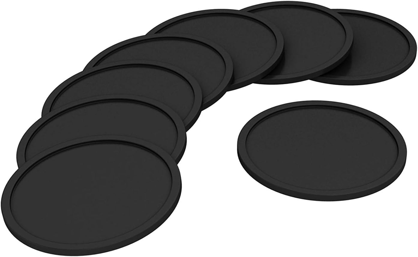 NIZE Silicone Coasters, 8 Easy To Clean Black Drink Coasters, Perfect To Protect Your Furniture, No More Water Rings and Wet Sticky Tables, Non-Slip and Great Grip, Long-Lasting