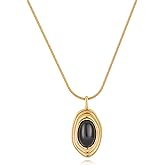 TONLUYAX Black And Gold Pendant Necklace for Women Black Stone Necklace Two Tone Jewelry Fashion Accessories