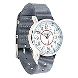 EasyRead Time Teacher Children's Watch, 12 & 24 Hour Time, Red, Blue, Grey Face / Grey Strap