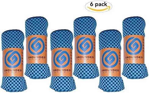 6-pc VALUE Pack Cooling Towel Set (packaged as shown) by Grounded Sport | Bamboo Microfiber Sport Cooling Towel for Gym, Outdoors or Travel | Ultra Lite 12”x39” in two-tone Blue (6)