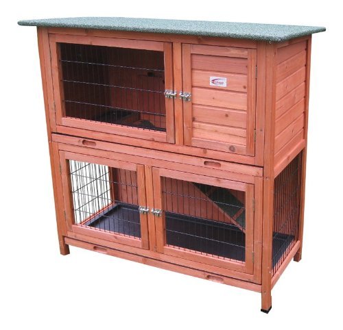 BUNNY BUSINESS Double Decker Rabbit/Guinea Pig Hutch with Sliding Trays, 41-inch