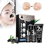 Blackhead Removal LuckyFine Face Nose Mask Blackhead Acne Removal Activated Carbon 3 Steps Set
