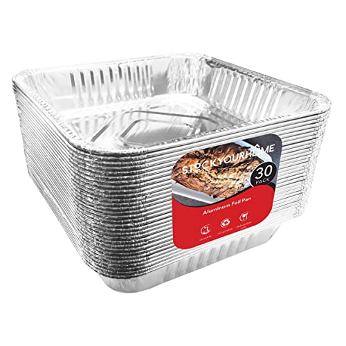 Aluminum Foil Pans (30 Pack) 8.5” Square Baking Pans for Lasagna
