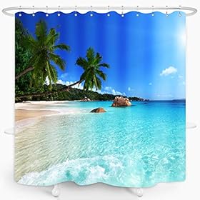 ZXMBF Ocean Beach Shower Curtain Blue Sky Sea Tropical Palm Trees Seaside Landscape Bath Curtain Waterproof Fabric… 51AEbo5U%2BvL