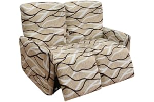 FIGOOO Recliner Sofa Covers 2 Seat Stretch Loveseat Recliner Cover Non Slip 6-Piece Jacquard Recliner Couch Cover with Pockets Reclining Couch Covers Furniture Protector for Dogs Cats,Yellow Lines