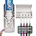 RC Auto Toothpaste Dispenser, Hands Free Toothpaste Squeezer Wall-Mount Toothbrush Holders Bathroom Organizer with 2 Hooks, Sticks & Cleaning Brush White