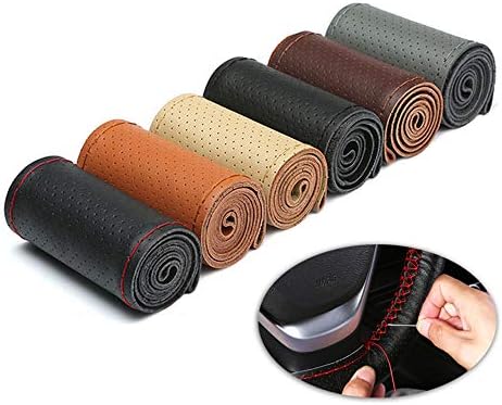 AUTOYOUTH Universal DIY Leather hand-sewn steering wheel cover,DIY with Needles and Thread Excellent Grip,38cm/15,Rlack