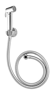 ABS Health Faucet With HIgh Pressure/Long Stainless Steel Braided Rubber Hose And ABS Wall Hook with Hands Free Cleaning (Chrome)