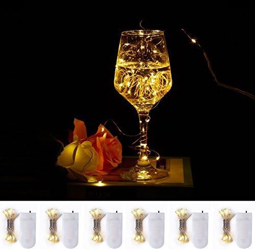 JIDI 6 PCS Micro LED String Lights Super Bright Warm White 7.2ft/2.2m 20LEDS Fairy String Lights Battery Powered Silver Wire Light For DIY Holiday Party Wedding Centerpiece Dinner Bottle Decoration