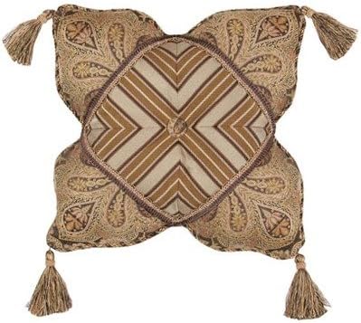 Valenciaga 18" x 18" Pillow with Braid Tassels, Self Button &amp; Cord