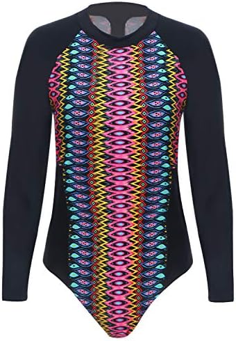 Women UV Sun Protection Long Sleeve Rash Guard Wetsuit Swimsuit One Piece Floral Printed Swimwear