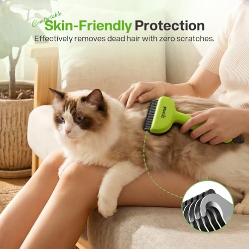 pecute Dead Hair Rake with Pet Combs, Self-Cleaning Undercoat Brush, Undercoat Undercoat Brush, Grooming Kit for Dogs Cats Stainless Steel for Long Hair(Green)