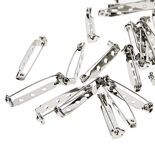 KeyZone 100 Pieces Silver Tone 1.26 Inch Locking Pin Backs Clasp Brooch for Badge Crafts, Jewelry Crafting