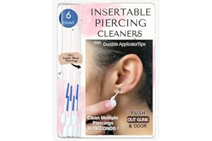 Insertable Piercing Cleaners Sturdy Tips Push Out Gunk, Odors; Cleans in Seconds Multiple Piercings. Soothe Irritation One Swipe Right Through Easy Use for Maintaining Piercings By SWABX - 6 Count