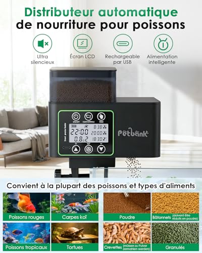 Petbank Fish Food Dispenser 230/510mL, Automatic Fish Dispenser with Timer, USB Rechargeable Aquarium Food Dispensers, LCD Display - Aquarium Food Dispensers