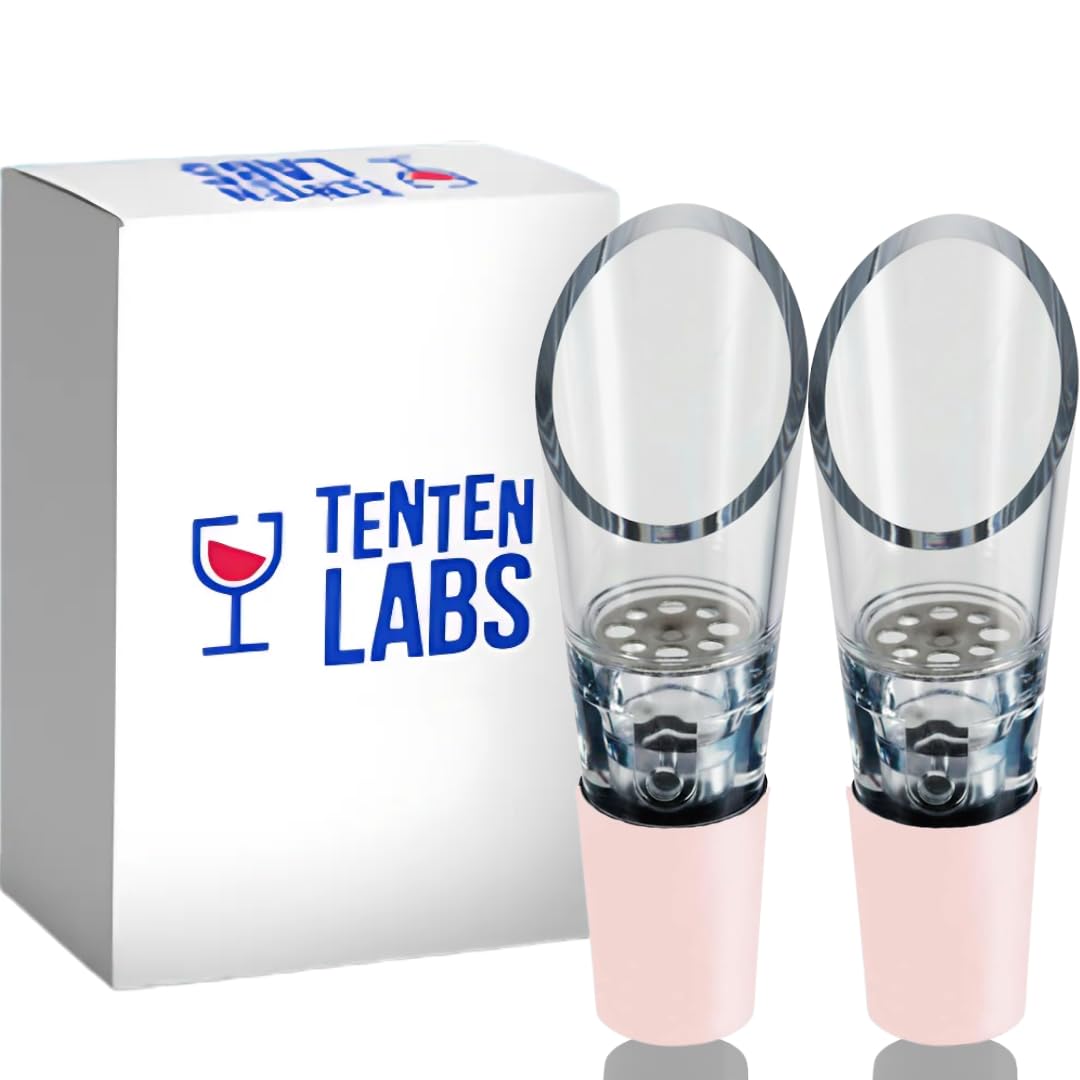 Wine Aerator Pourer (2-pack) by TenTen Labs - Premium Aerating Spout and Decanter Set For Wine Bottles - No Drips or Spills - Improves Taste and Smell Immediately - Gift Box Included - Rose Gold