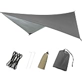 TRIWONDER Camping Tarp Waterproof Rain Fly Hammock Shelter for Hiking, Backpacking, Hammock, Beach, Picnic and Other Outdoor Activities - Accessories Included (Grey)