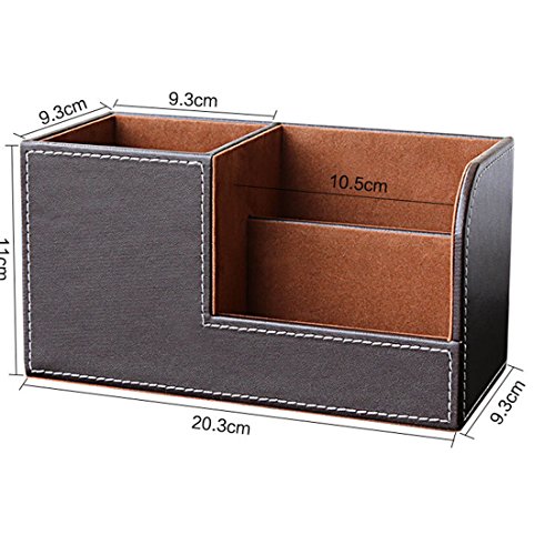 Zubita Multi-Functional Pen Holder, Office Desk Organizer PU Leather Business Cards Holder and Pen Container Desk Supplies Organizer for Pens Pencils Mobile Phone and Cards ( Brown )
