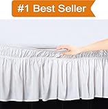Elegant Comfort Luxury Wrinkle Resistant -Wrap Around Style- Elastic Bed Wrap Ruffled Bed Skirt 16inch Drop, Queen/King, White