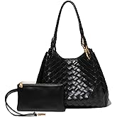 2 Pcs Slouchy PU Leather Woven Bucket Hobo Bags Women Underarm Shoulder Crossbody Purse Top-handle Tote Handbag 2025