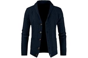 Dokotoo Men Mens Casual Shawl Collar Cardigan Sweater Slim Fit Cable Knit Button Up Sweaters with Pockets