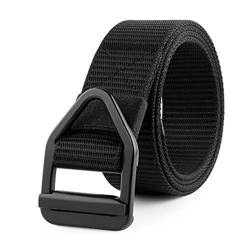 JasGood Men's Nylon Military Style Casual Army Outdoor Tactical Webbing Buckle Belt (48.4 Inch, Black New Design 01)