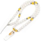 ElisaJewelryArt - Natural Raw Selenite With Amethyst Crystal Beaded Necklace Genuine Selenite And Amethyst Gemstone Clearing Stone Clasp Closure Necklace Unisex Necklace