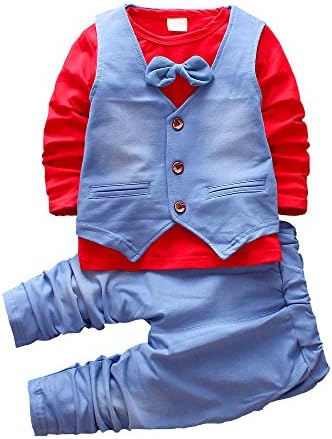 Smgslib 3pcs Baby Boy Dress Clothes Suits Toddler Outfits Infant Tuxedo T-Shirt Vest Pants(3T,Red)