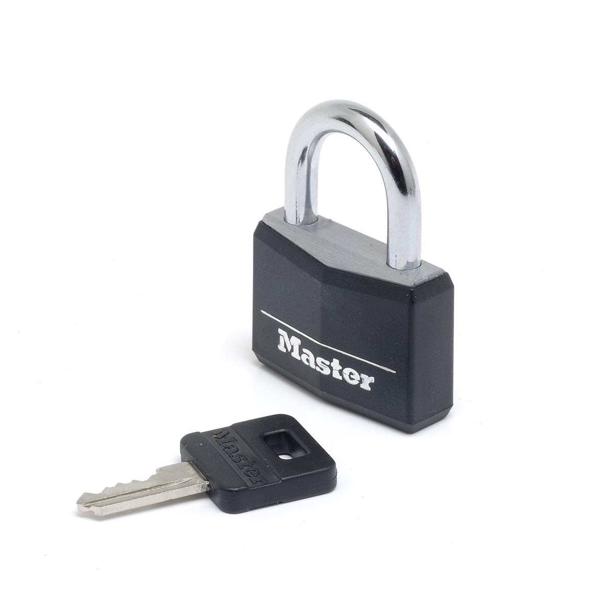 Master Lock 9140EURDBLK Key Padlock in Aluminium with Vinyl Cover, Black, 4 x 5,9 x 1,3 cm