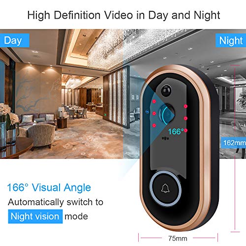 NewPal Smart Video Doorbell Wireless Home doorbell 1080P Camera with 2 Rechargable Batteries and Indoor Chime Included, 2-Way Talk, Night Vision, Pir Motion Detection.Supported for ISO Andriod Phones