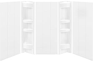 Noah William Home White Acrylic Tub Wall Surround 32"x 60"x 58" - Waterproof, Easy-to-Install, Two Shelf Units Kit Included - Bathtub Wall Surround Panels - Vertical Pattern, Dynamic Shelves