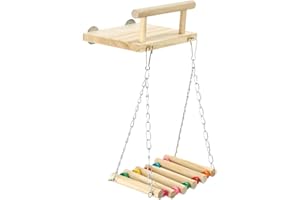 AQH Bird Perches Cage Toys, Parrot Wooden Platform, Exercise Stands with Wood Swing, Ferris Wheel Chewing for for Parakeet Conure Cockatiel Budgies Hummingbird (Style C)
