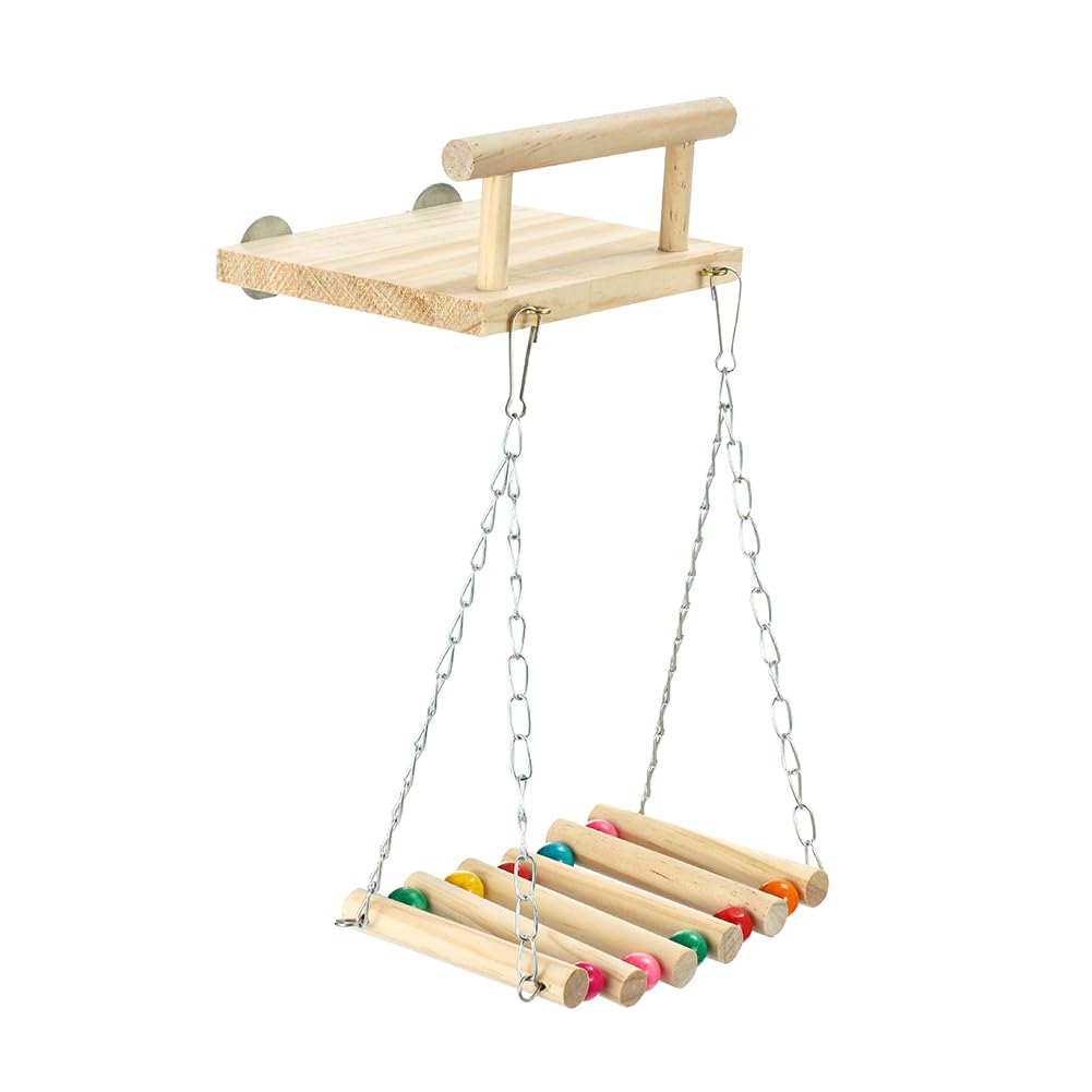 Bird Perches Cage Toys, Parrot Wooden Platform, Exercise Stands with Wood Swing, Ferris Wheel Chewing for for Parakeet Conure Cockatiel Budgies Hummingbird (Style C)