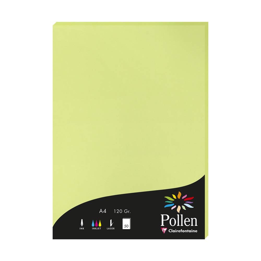 Clairefontaine 44205C Wallet of 50 Sheets Format A4 21x29,7cm 120gsm Colour Leaf Bud Green Invitation Paper Events Correspondence Pollen Range Premium Smooth