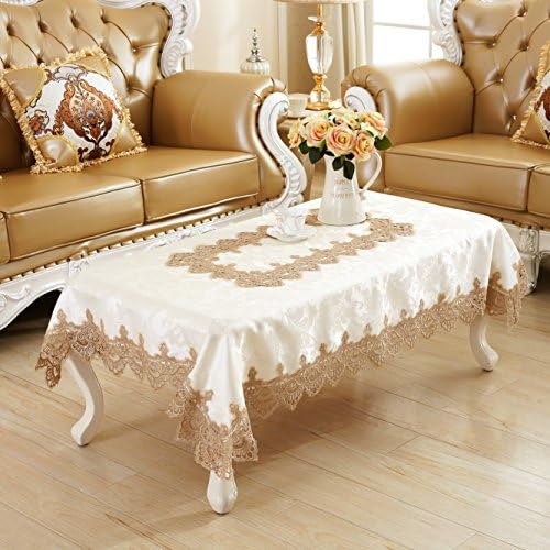 Amazon Com Qxfsmile Embroidered Table Cover Square Lace Tablecloth Unique Wedding Decoration 42 By 62 Inch White Tablecloth With Coffee Lace Kitchen Dining
