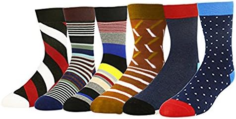 Dress Sock Thick, Digi4u Fun Colorful Mens Socks Packs for Men - Cotton Cotton Crew Socks Funky Socks 6 Pair Multi Color (One Size)