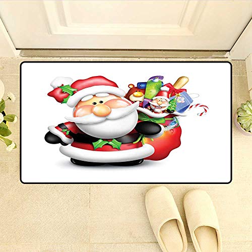 Bath Mat Whimsical Cartoon Father Xmas with Pinkish Cheeks and Bag Full of Fun Present Toys Door Mat Increase Multicolor 32"x48"