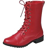 Forever Link Womens Round Toe Military Lace Up Knit Ankle Cuff Low Heel Combat Boots