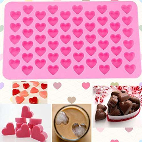 LYNICESHOP Heart-Shaped Silicone Molds for Cake Chocolate Pudding ect. 55pcs DIY Small Pink Molds(0.55inch per mold)