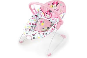 Disney Baby Minnie Mouse Baby Bouncer Soothing Vibrations Plush Infant Seat - Removable Toy Bar, Nonslip Feet, 0-6 Months Up 